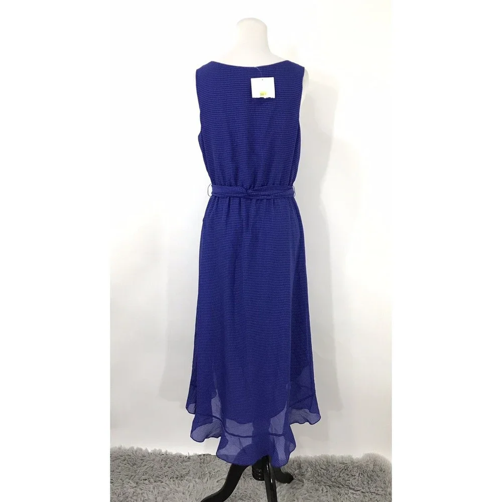 NWT Belle Badgley Mischka‎ Sleeveless Blue Ruffle Hem Tie Waist Dress Size 8
